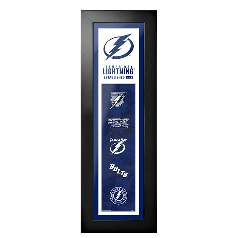 Tampa Bay Lightning - Tableau encadré « Logos et Histoire » (15 x 56 cm)