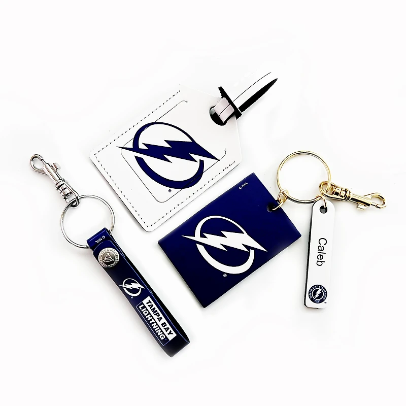 Tampa Bay Lightning - Coffret cadeau trois pièces en cuir avec étiquette personnalisée