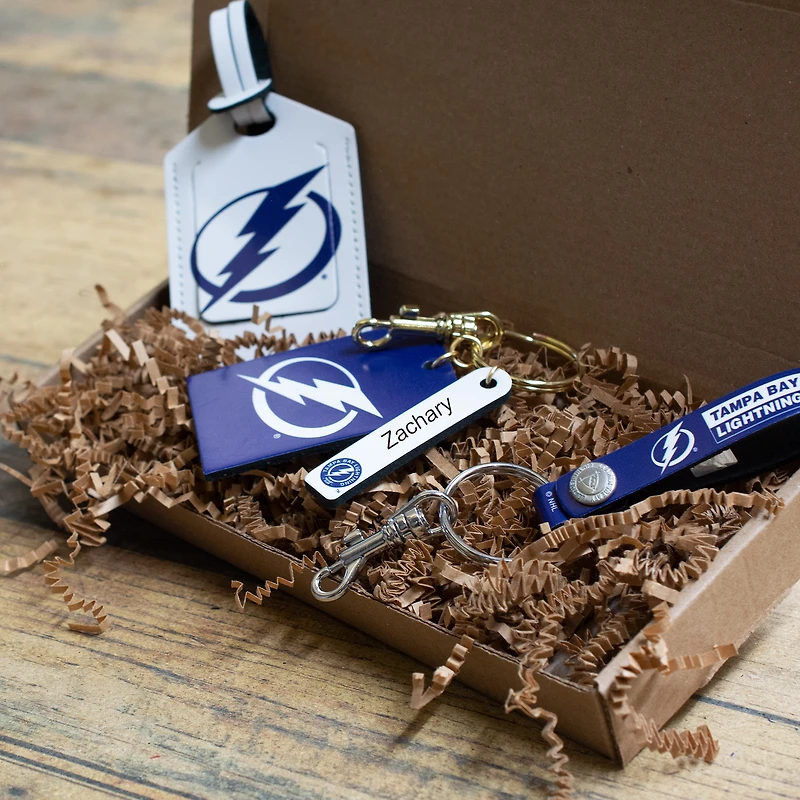 Tampa Bay Lightning - Coffret cadeau trois pièces en cuir avec étiquette personnalisée