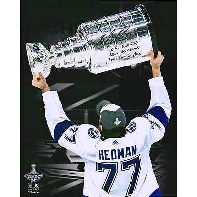 Victor Hedman Tampa Bay Lightning Autographed 16" x 20" 2020 Stanley Cup Champions Raising Cup Spotlight Photograph with Multiple Inscriptions - Limited Edition of 20