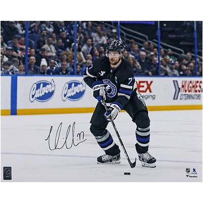 Victor Hedman Tampa Bay Lightning Autographed 16" x 20" Black Jersey Skating Photograph