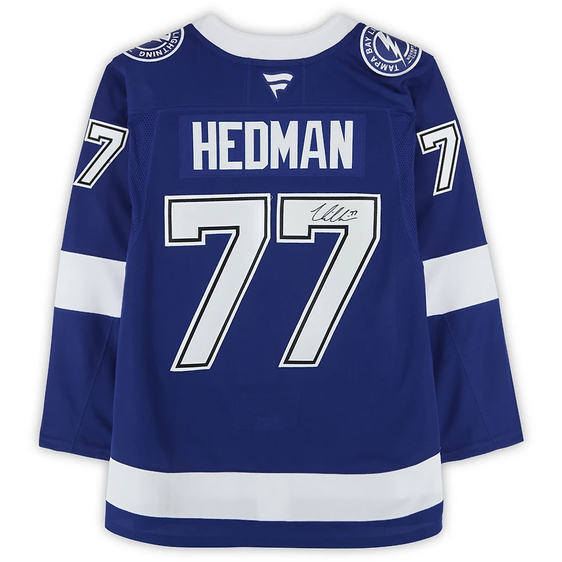 Maillot bleu Fanatics Premium autographié de Victor Hedman, Lightning de Tampa Bay