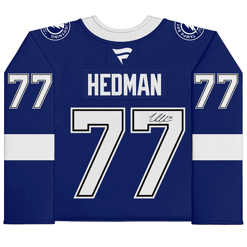 Maillot bleu Fanatics Premium autographié de Victor Hedman, Lightning de Tampa Bay
