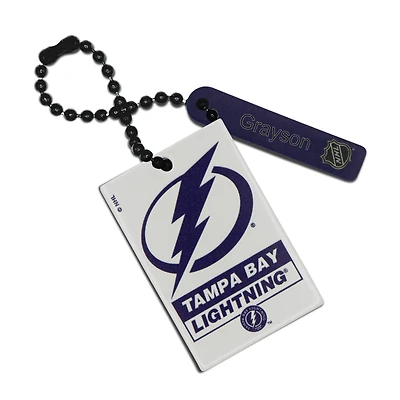 White Tampa Bay Lightning Personalized Leather Rectangle Bag Tag