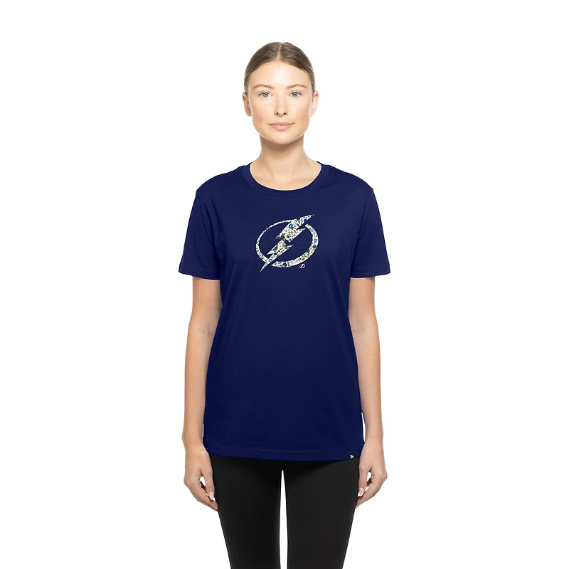T-shirt à fleurs bleu marine Tampa Bay Lightning Glam Game de New Era pour femme