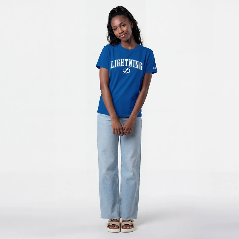 Women's Champion  Royal Tampa Bay Lightning Arch Mascot Logo T-Shirt