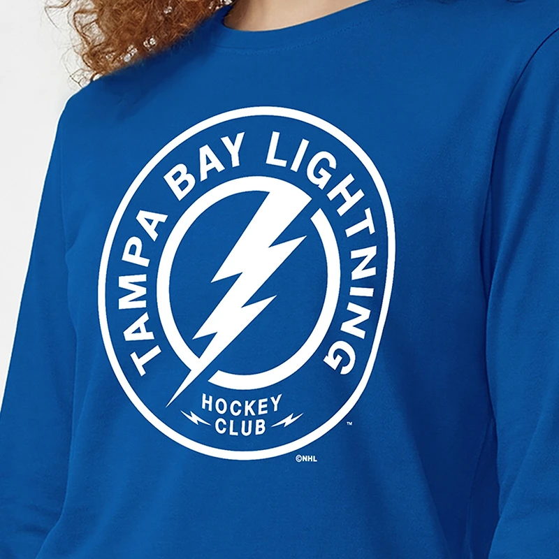 Women's Champion Royal Tampa Bay Lightning Wordmark Lockup Long Sleeve T-Shirt