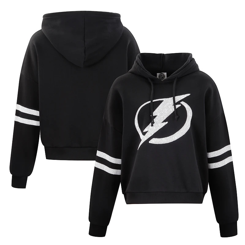 Sweat à capuche court sequins Cuce Black Tampa Bay Lightning pour femme