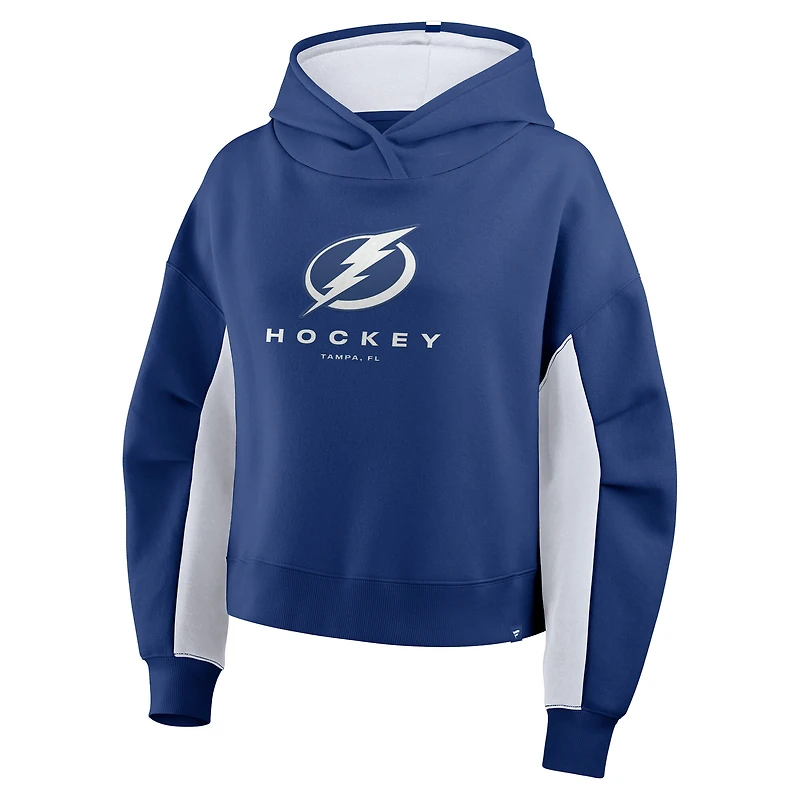 Sweat à capuche boxy bleu carreaux arrière pour femme Fanatics Tampa Bay Lightning