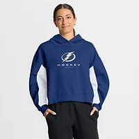 Sweat à capuche boxy bleu carreaux arrière pour femme Fanatics Tampa Bay Lightning