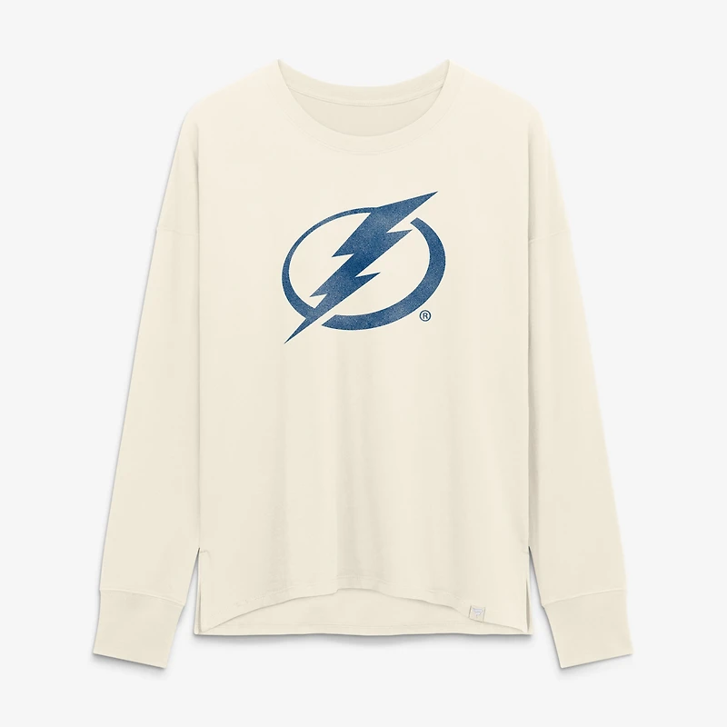 T-shirt à manches longues Fanatics Cream Tampa Bay Lightning pour femmes, logo vieilli