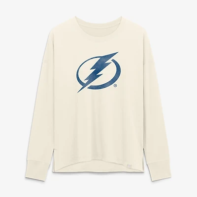 Women's Fanatics Cream Tampa Bay Lightning Distressed Logo Long Sleeve T-Shirt