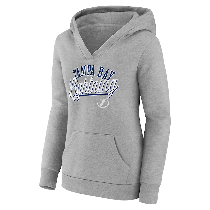 Sweat à capuche gris Fanatics Tampa Bay Lightning Simplicity Crossover col en V pour femmes
