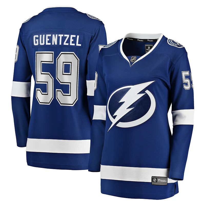Maillot de joueur Breakaway bleu à domicile du Lightning Tampa Bay pour femmes, Jake Guentzel, fanatiques