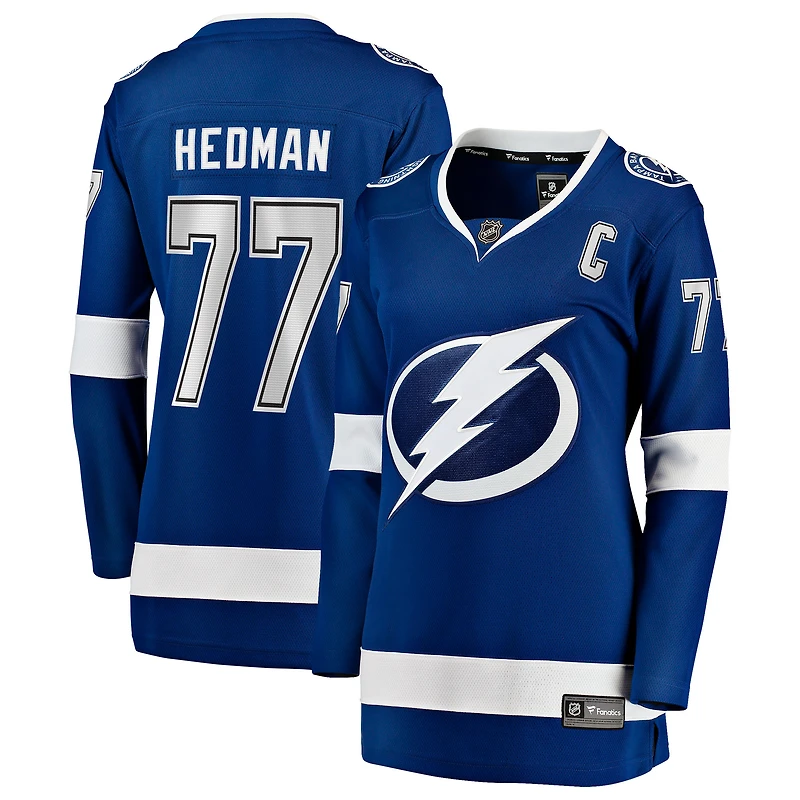 Maillot Breakaway bleu Victor Hedman des Fanatics pour femmes du Lightning de Tampa Bay avec écusson capitaine à domicile