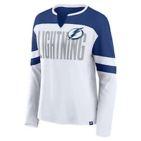 T-shirt à manches longues et col cranté pour femme Fanatics Tampa Bay Lightning blanc/bleu Frozen