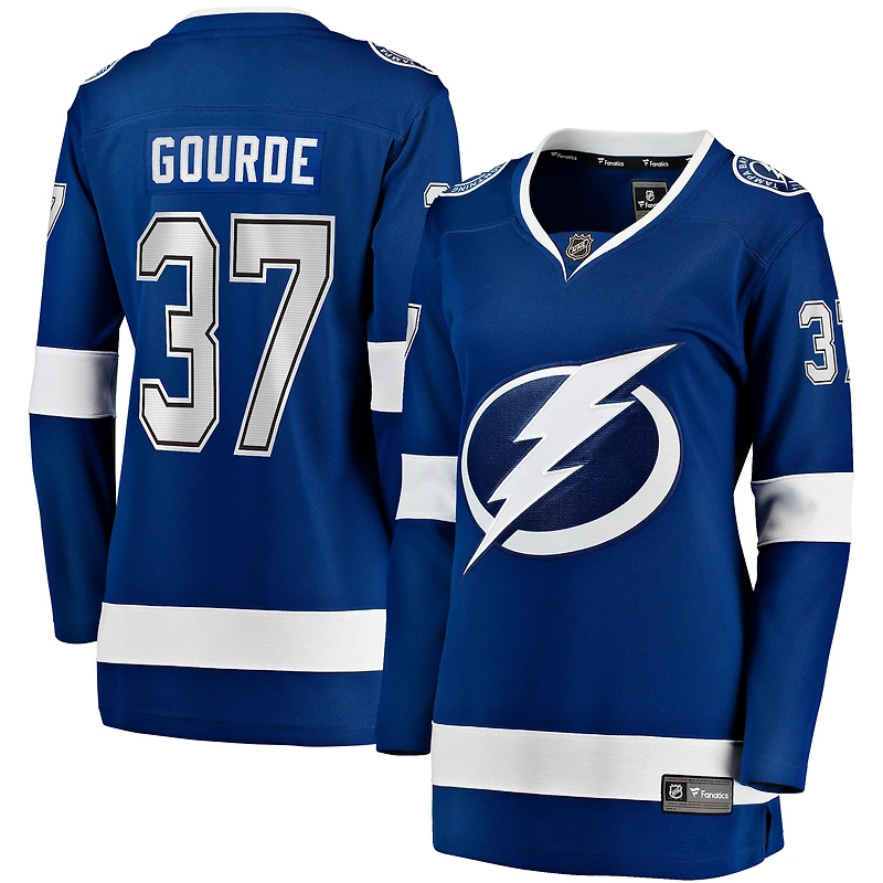 Maillot de joueuse échappée à domicile bleu du Lightning Tampa Bay, Yanni Gourde, fanatiques féminines