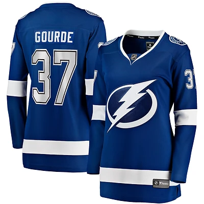 Maillot de joueuse échappée à domicile bleu du Lightning Tampa Bay, Yanni Gourde, fanatiques féminines