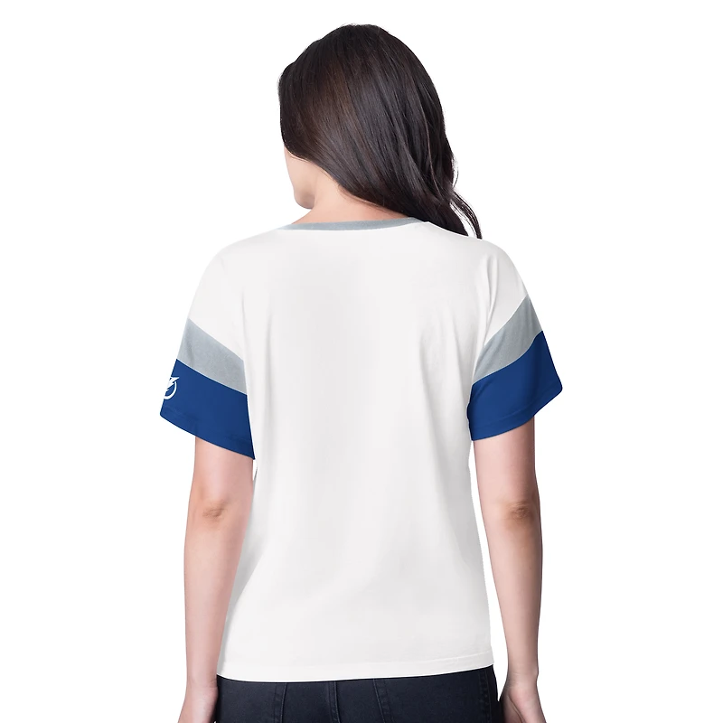 Women's G-III 4Her by Carl Banks White Tampa Bay Lightning Rink Oversized Rhinestone V-Neck T-Shirt