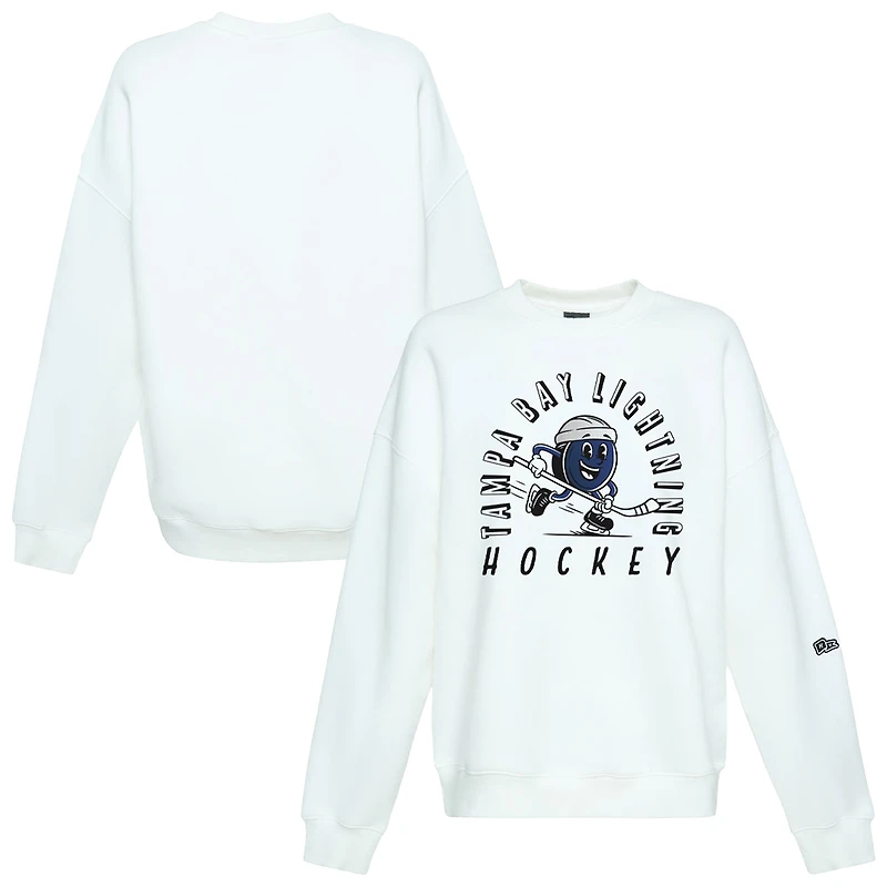 Women's Hype and Vice White Tampa Bay Lightning Action Mascot Oversized Sweatshirt