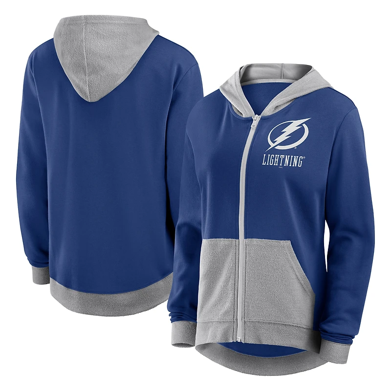 Women's Logo Athletic Blue Tampa Bay Lightning Hit It French Terry Full-Zip Hoodie