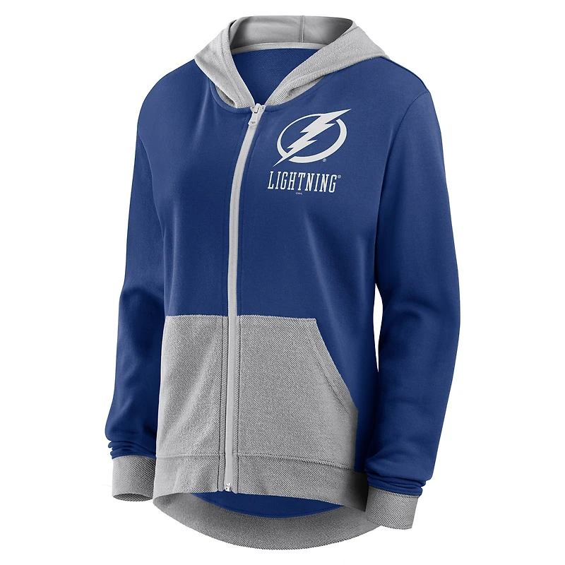 Sweat à capuche zippé en molleton French Terry bleu athlétique avec logo Tampa Bay Lightning Hit It pour femme