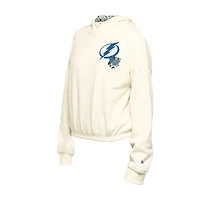 Women's New Era Cream Tampa Bay Lightning Glam Game Quarter-Zip Cropped Floral Hoodie Pullover