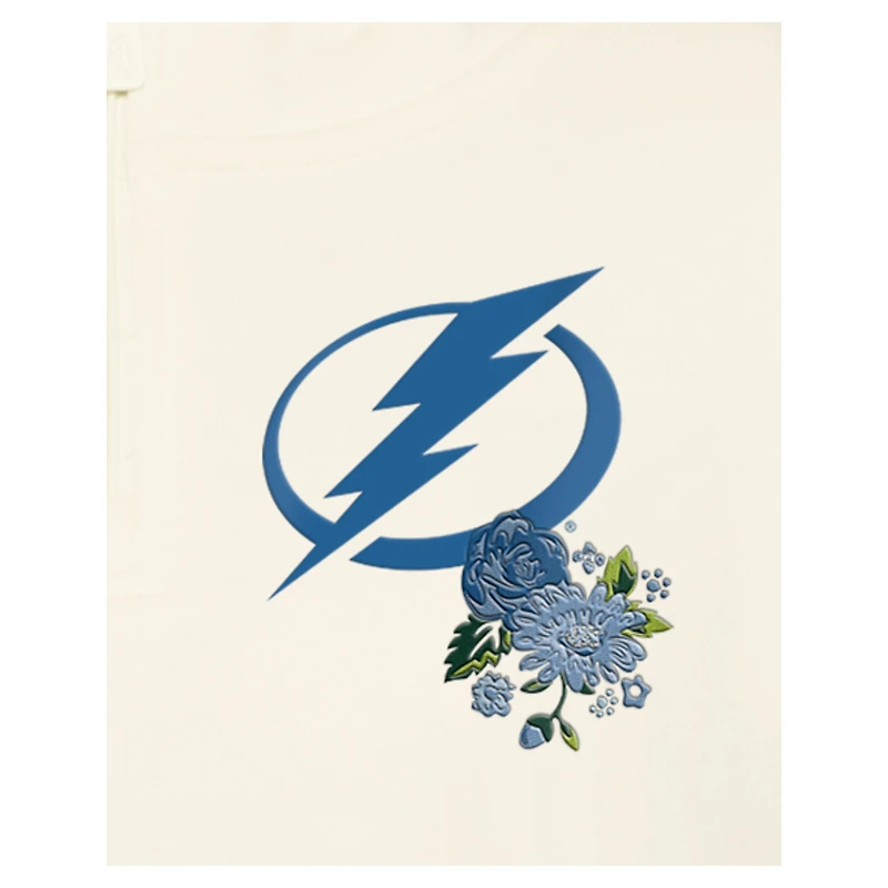 Women's New Era Cream Tampa Bay Lightning Glam Game Quarter-Zip Cropped Floral Hoodie Pullover