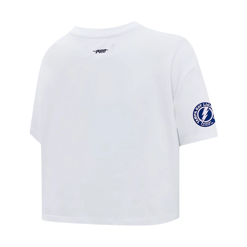 Women's Pro Standard White Tampa Bay Lightning Boxy Script Tail Cropped T-Shirt
