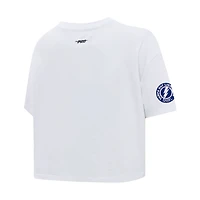 Women's Pro Standard White Tampa Bay Lightning Boxy Script Tail Cropped T-Shirt