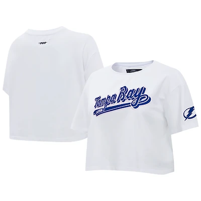 Women's Pro Standard White Tampa Bay Lightning Boxy Script Tail Cropped T-Shirt