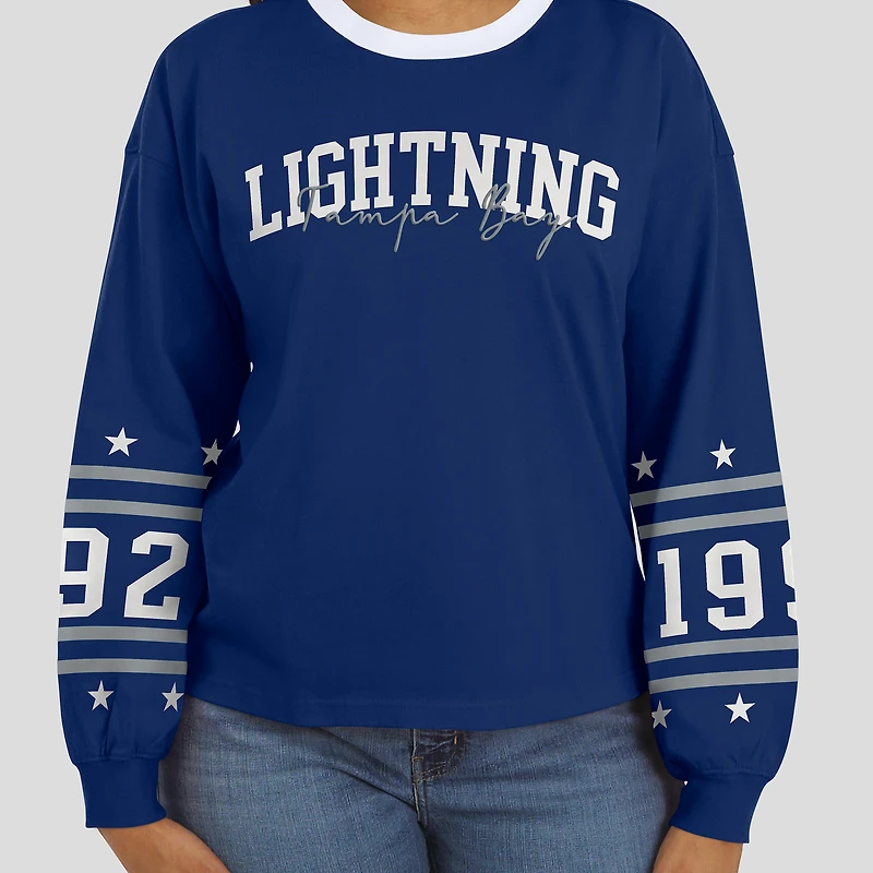 T-shirt de sport à manches longues bleu Tampa Bay Lightning pour femme WEAR by Erin Andrews