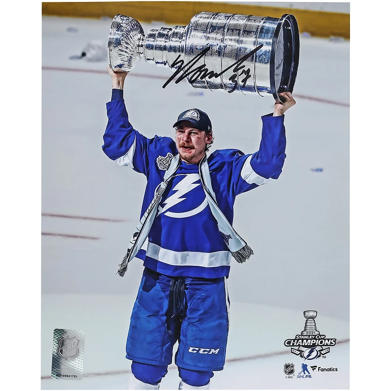 Yanni Gourde Tampa Bay Lightning Autographed 8" x 10" 2021 Stanley Cup Champions Raising Cup Photograph