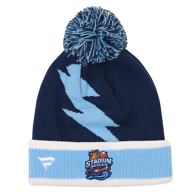 Bonnet tricoté à revers avec pompon, bleu, Tampa Bay Lightning, série des stades de la LNH 2026, collection Fanatics pour jeunes