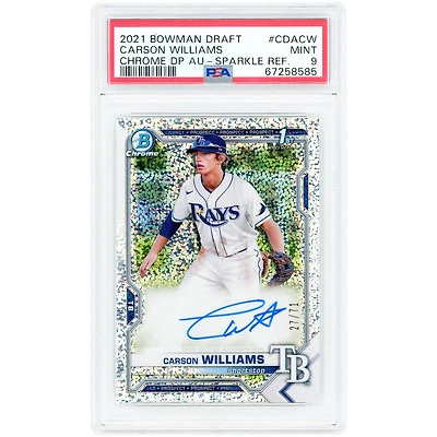 Carson Williams Tampa Bay Rays Autographed 2021 Bowman Chrome Sparkle Refractor #CDA-CW #27/71 PSA Authenticated 9 Card