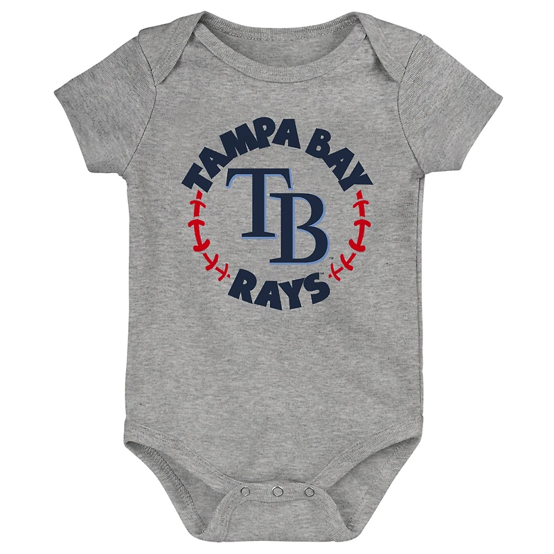 Lot de 3 bodys bleu clair/blanc/gris chiné Tampa Bay Rays Biggest Little Fan pour bébé