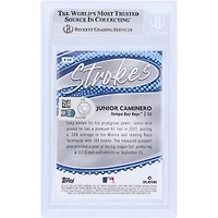 Carte de recrue authentifiée signée par Junior Caminero des Tampa Bay Rays, Topps Chrome Strokes #S-24, 2024, vue par les fans de Beckett