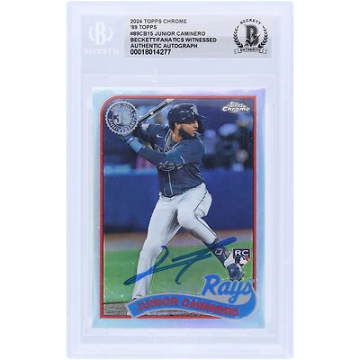 Carte de recrue authentifiée signée par les fans de Beckett, Topps Chrome Update 2024 des Rays de Tampa Bay, signée Junior Caminero, n° 89CB-15.