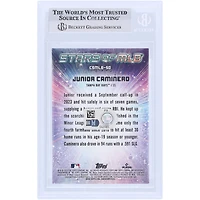 Carte de recrue authentifiée signée par Junior Caminero des Tampa Bay Rays, Topps Stars of MLB 2024, numéro CSMLB-50. Les fans de Beckett ont été témoins de la carte.