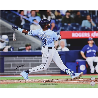 Photographie autographiée de Junior Caminero des Tampa Bay Rays (16 x 20 pouces)