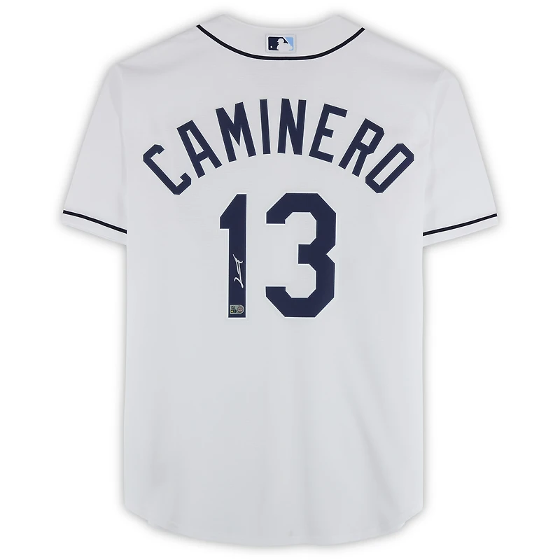 Maillot Nike blanc autographié par Junior Caminero des Tampa Bay Rays
