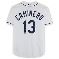 Maillot Nike blanc autographié par Junior Caminero des Tampa Bay Rays