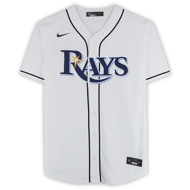 Maillot Nike blanc autographié par Junior Caminero des Tampa Bay Rays