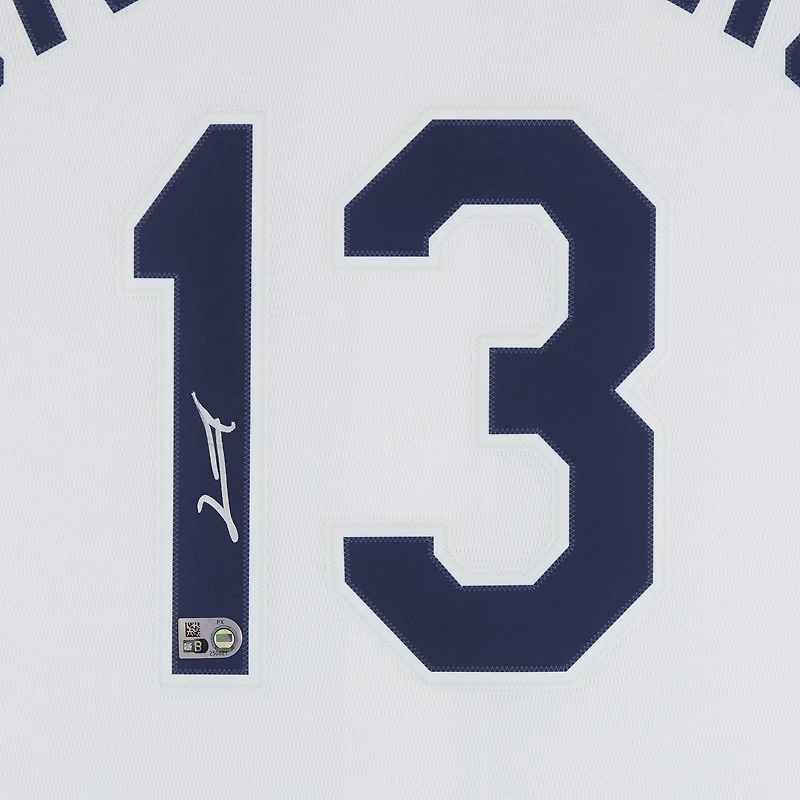 Maillot Nike blanc autographié par Junior Caminero des Tampa Bay Rays