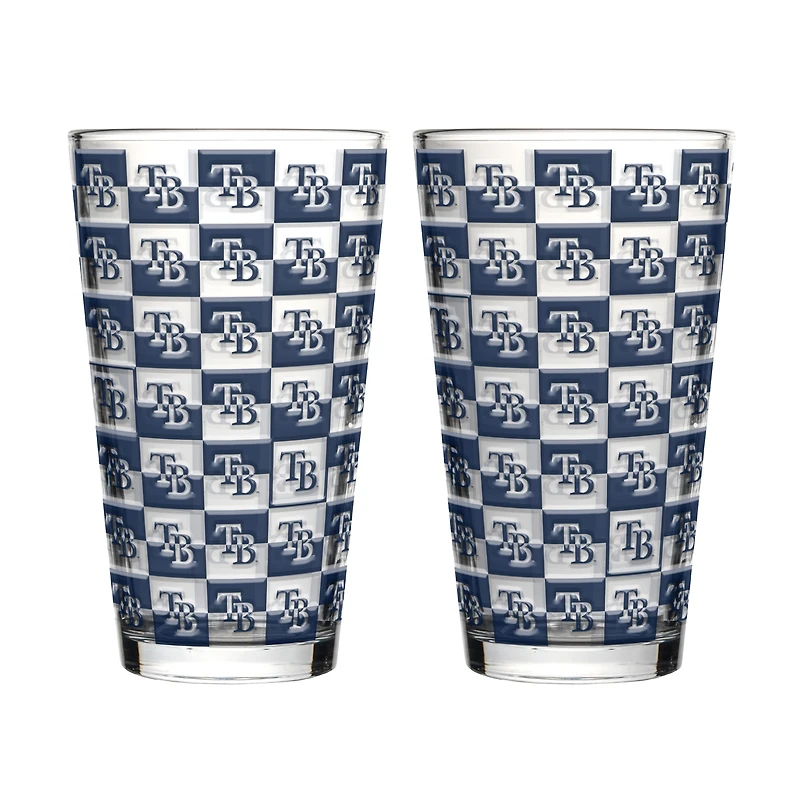 Logo Brands Tampa Bay Rays Two-Pack Gridiron Stained 16oz. Pint Glass Set