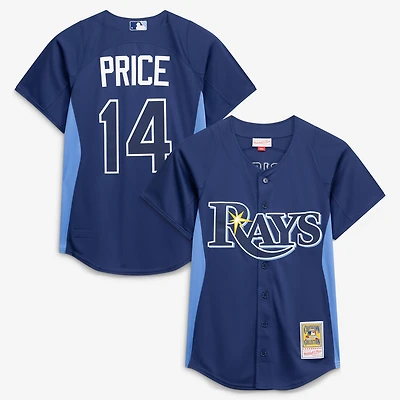 Maillot d'entraînement au bâton authentique bleu pour homme Mitchell & Ness David Price des Rays de Tampa Bay