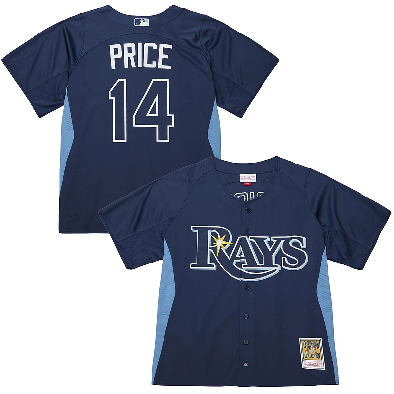 Maillot d'entraînement au bâton authentique bleu pour homme Mitchell & Ness David Price des Rays de Tampa Bay
