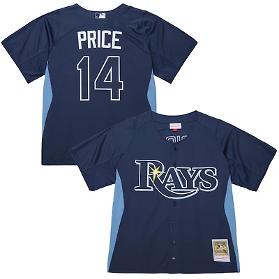 Maillot d'entraînement au bâton authentique bleu pour homme Mitchell & Ness David Price des Rays de Tampa Bay