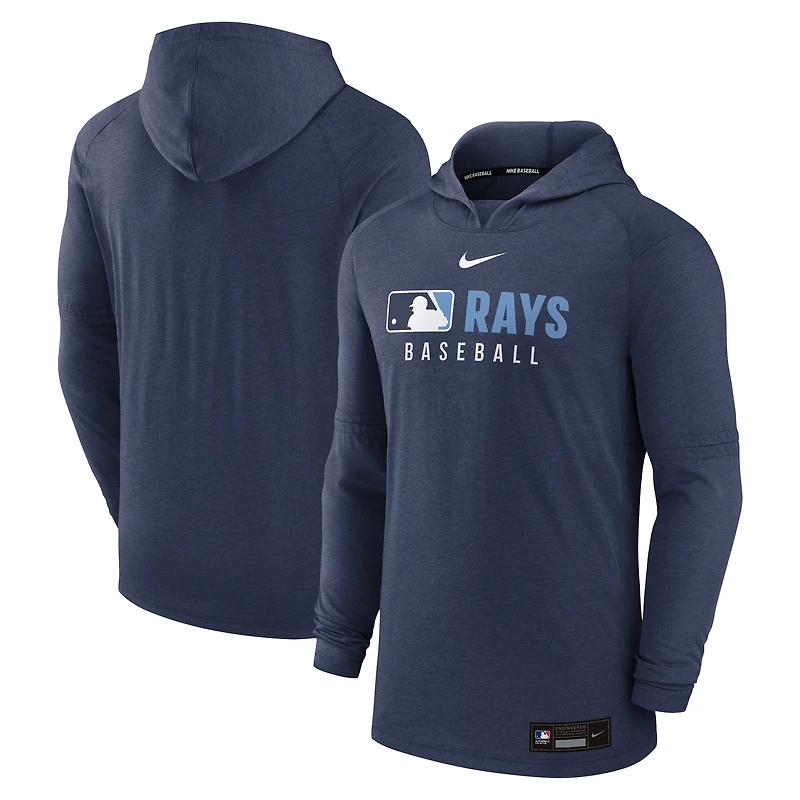 Sweat à capuche Nike bleu marine chiné Tampa Bay Rays Authentic Collection Tri-Blend Dri-FIT pour homme