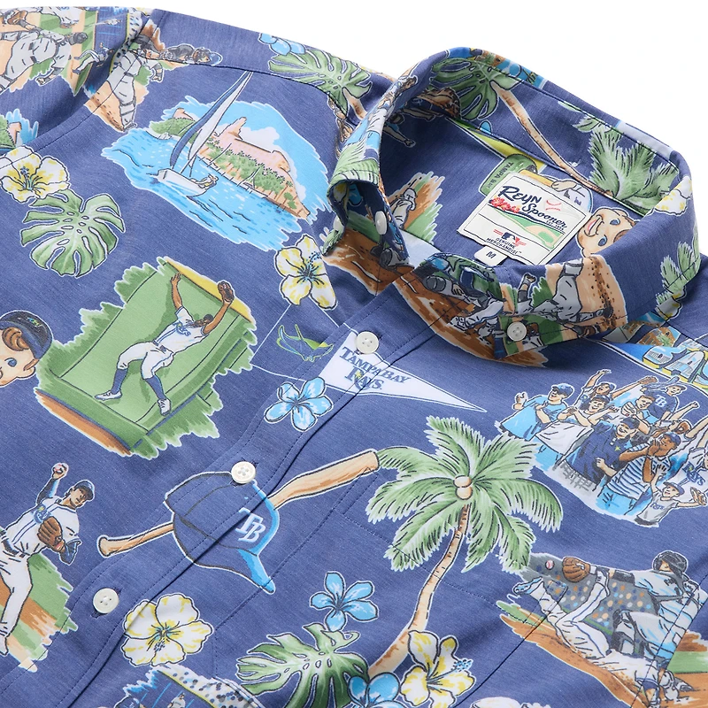 Haut boutonné bleu Reyn Spooner pour homme des Rays de Tampa Bay Scenic Tri-Blend Performance